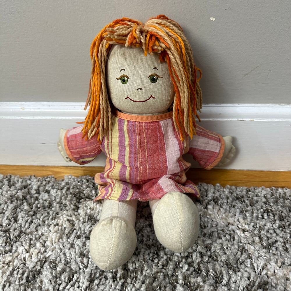 Rag Doll Red Yarn Hair Cloth Body Minimalist Montessori